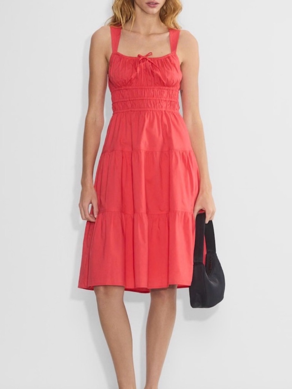 Sunday Best Martine Poppy Red Poplin Midi Dress Cotton poplin tiered midi dress